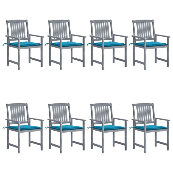 Cadeiras de jardim c/ almofadões 8 pcs acácia maciça cinzento