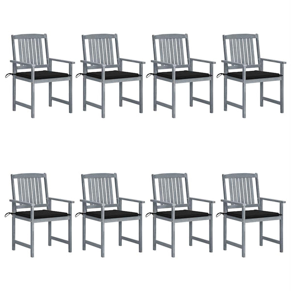 Cadeiras de jardim c/ almofadões 8 pcs acácia maciça cinzento