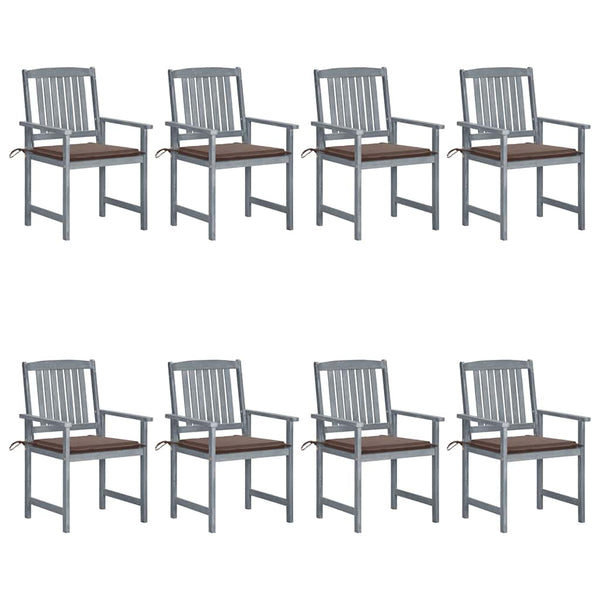 Cadeiras de jardim c/ almofadões 8 pcs acácia maciça cinzento