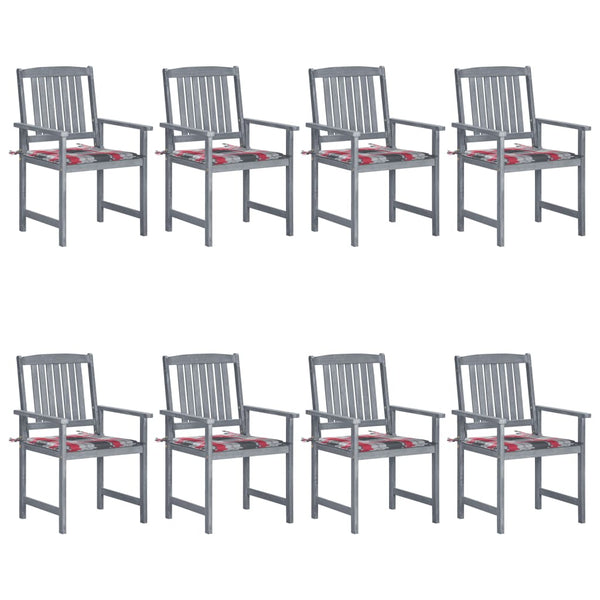 Cadeiras de jardim c/ almofadões 8 pcs acácia maciça cinzento