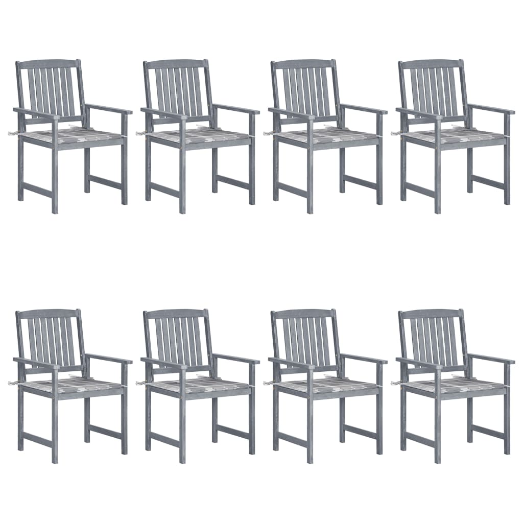 Cadeiras de jardim c/ almofadões 8 pcs acácia maciça cinzento