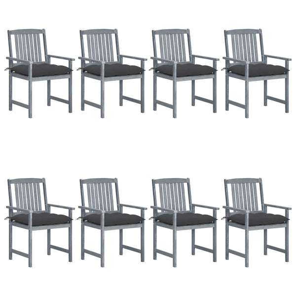 Cadeiras de jardim c/ almofadões 8 pcs acácia maciça cinzento