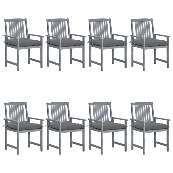 Cadeiras de jardim c/ almofadões 8 pcs acácia maciça cinzento