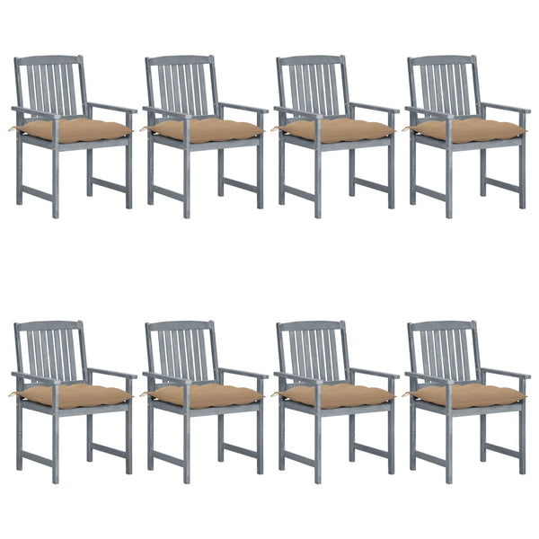 Cadeiras de jardim c/ almofadões 8 pcs acácia maciça cinzento