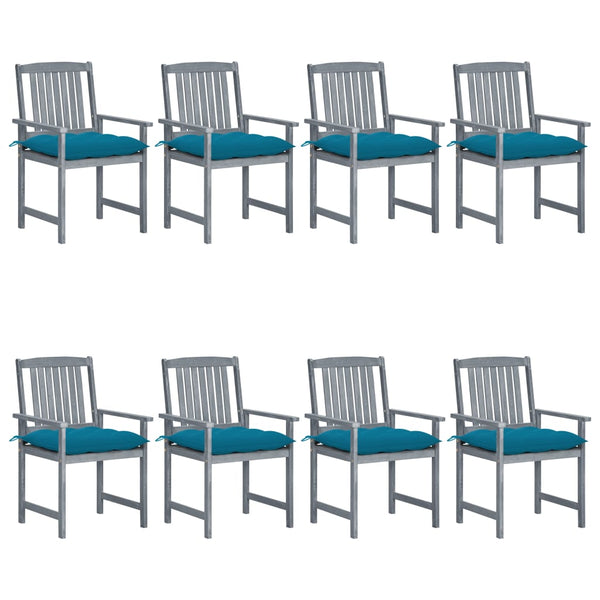 Cadeiras de jardim c/ almofadões 8 pcs acácia maciça cinzento