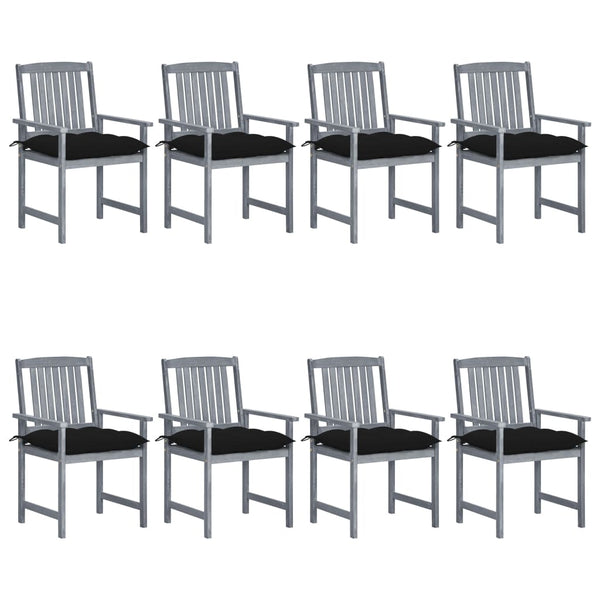 Cadeiras de jardim c/ almofadões 8 pcs acácia maciça cinzento