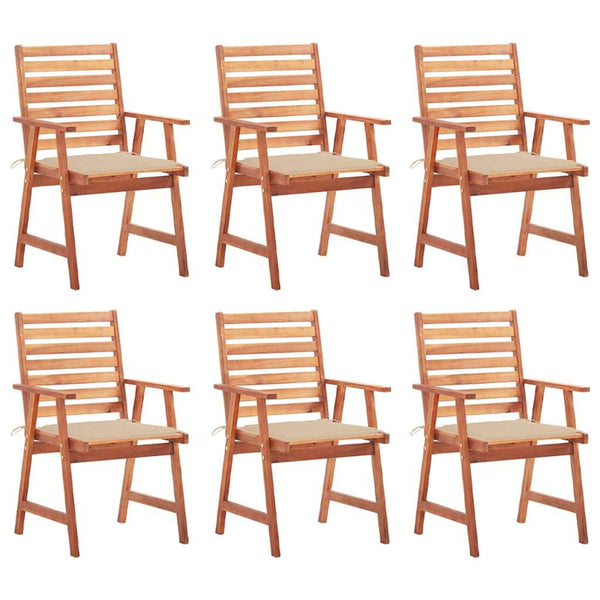 Cadeiras de jantar p/ jardim 6 pcs c/ almofadões acácia maciça