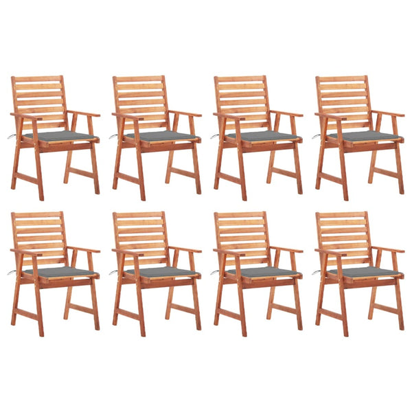 Cadeiras de jantar p/ jardim 8 pcs c/ almofadões acácia maciça