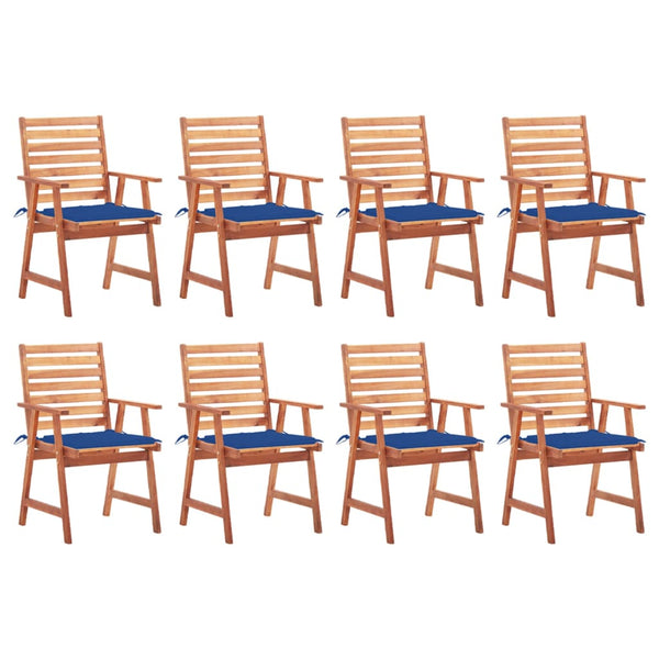 Cadeiras de jantar p/ jardim 8 pcs c/ almofadões acácia maciça