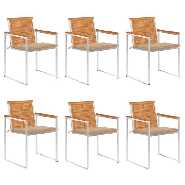 Cadeiras de jardim 6 pcs c/ almofadões madeira de acácia maciça