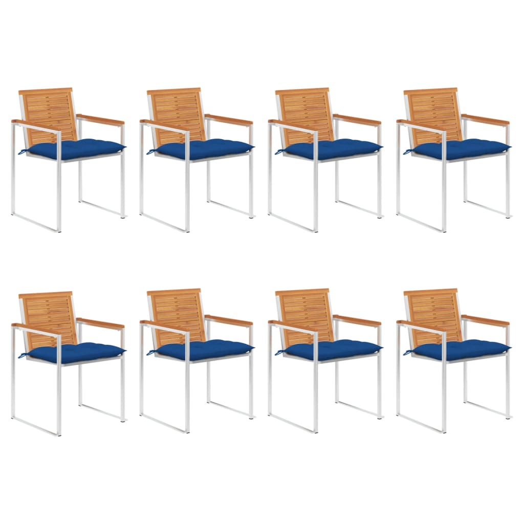 Cadeiras de jardim 8 pcs c/ almofadões madeira de acácia maciça
