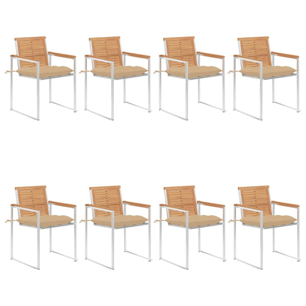 Cadeiras de jardim 8 pcs c/ almofadões madeira de teca maciça