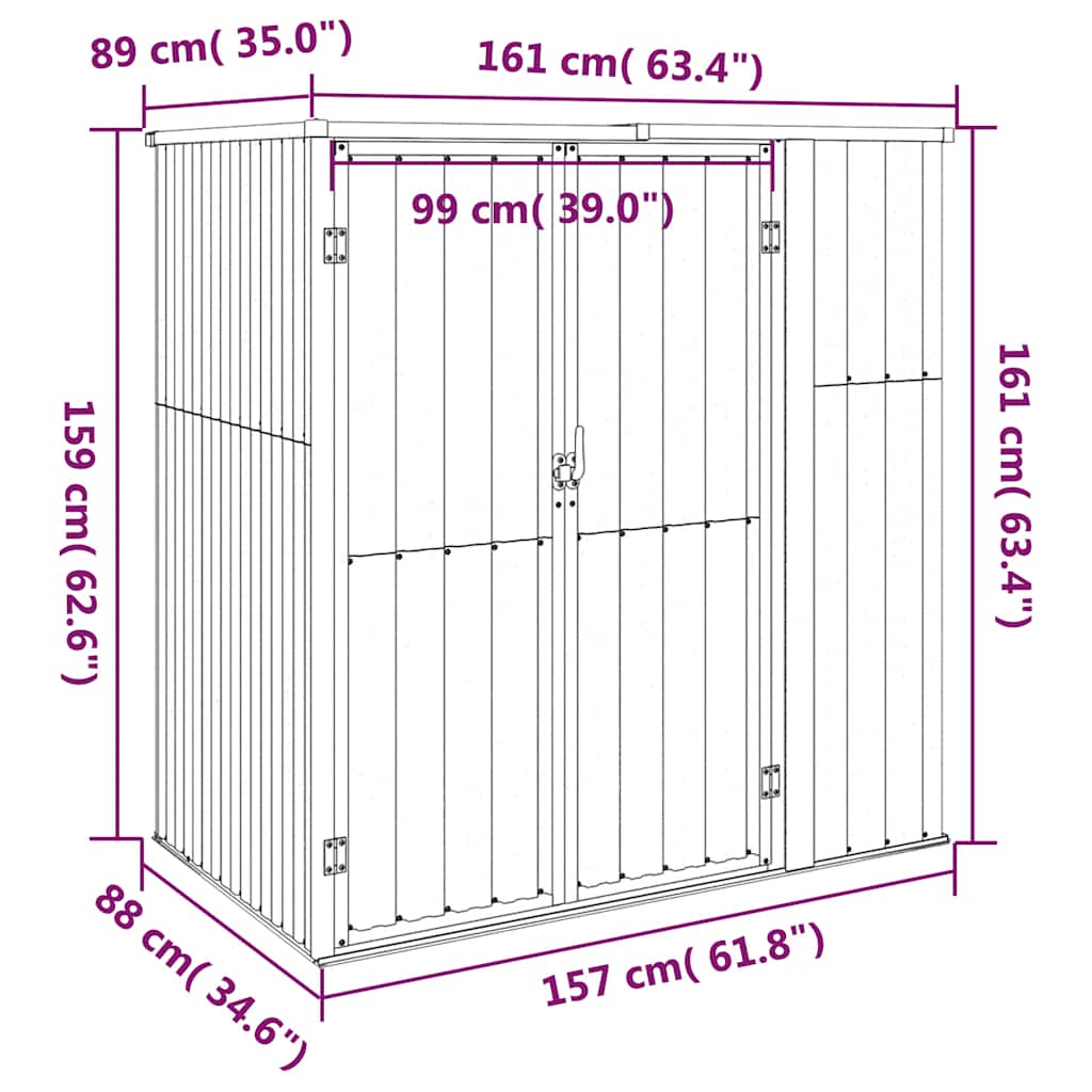 Abrigo p/ ferramentas jardim 161x89x161cm aço galvanizado cinza
