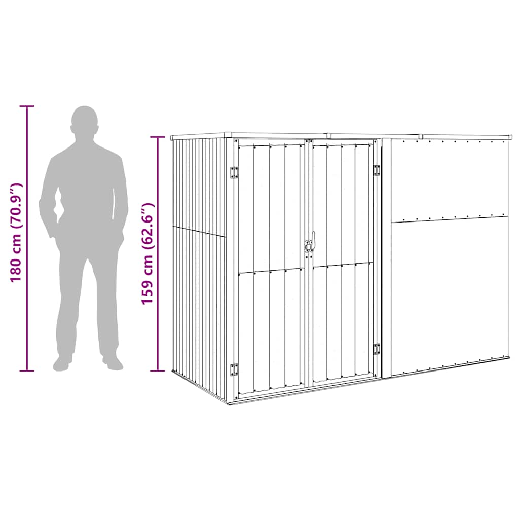Abrigo p/ ferramentas jardim 225x89x161cm aço galvanizado cinza