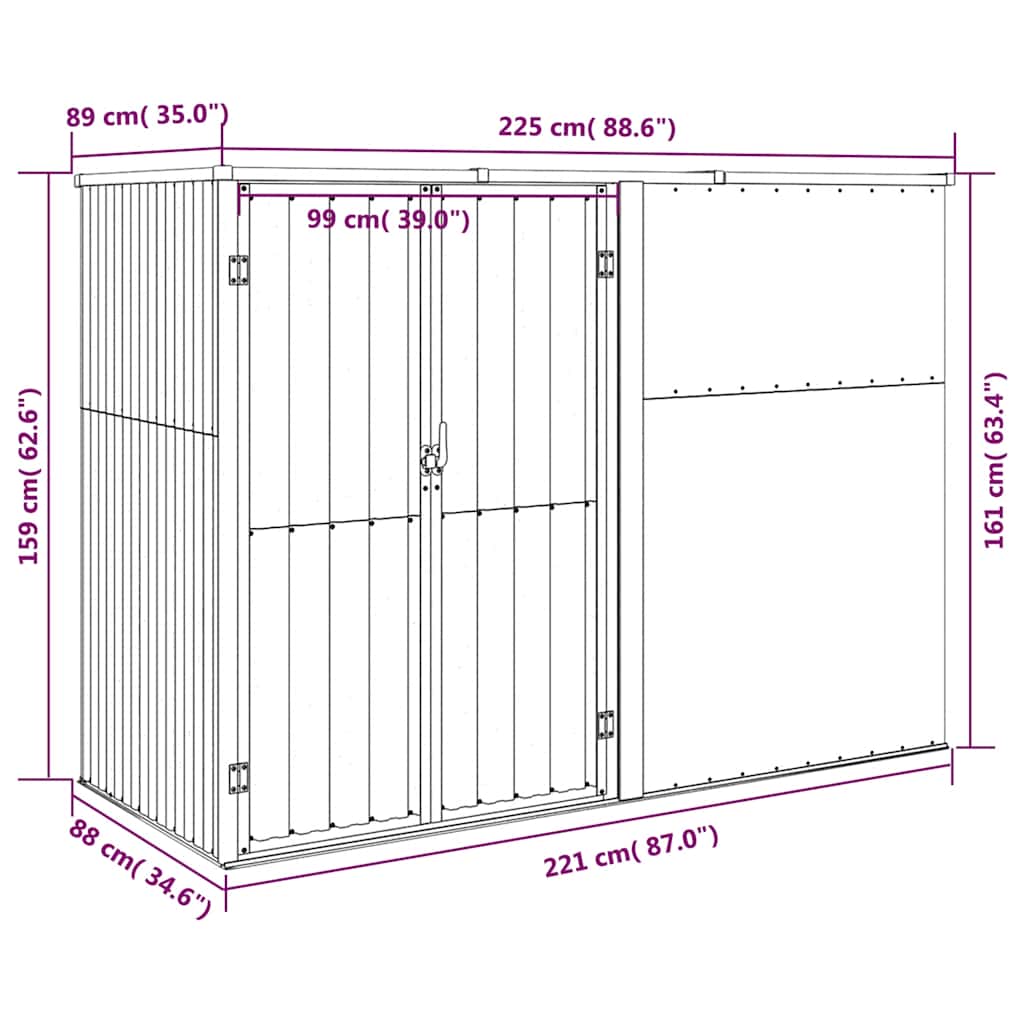 Abrigo p/ ferramentas jardim aço galvanizado castanho