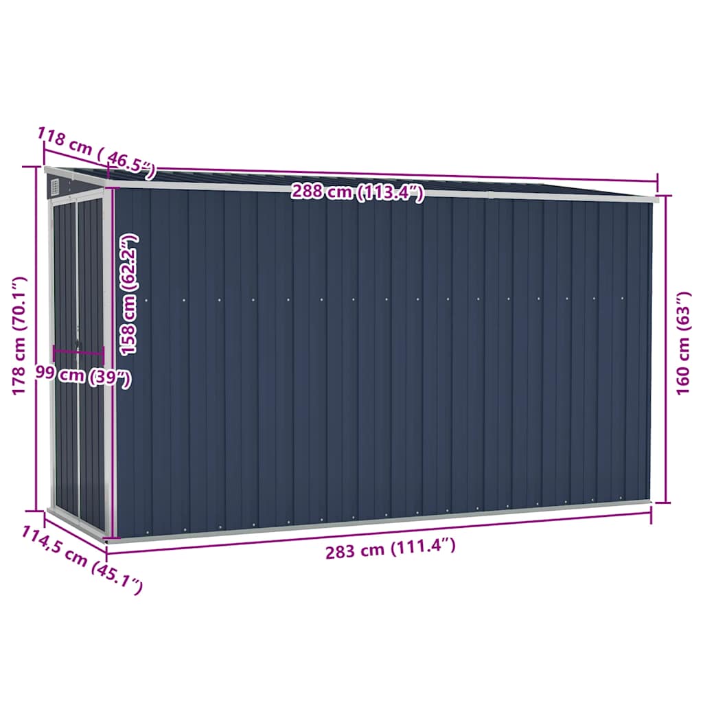 Abrigo suspenso para jardim 118x288x178 cm aço antracite