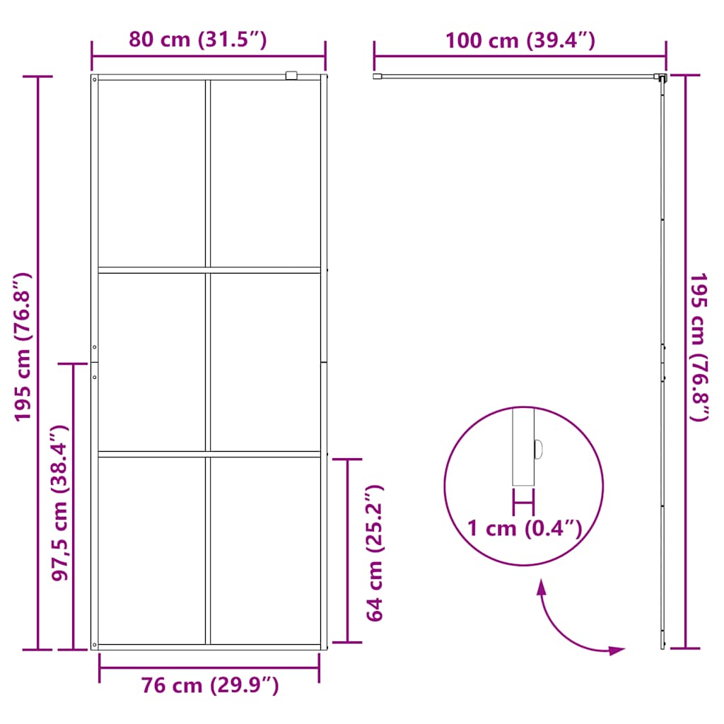 Divisória de chuveiro 80x195 cm vidro transparente ESG preto