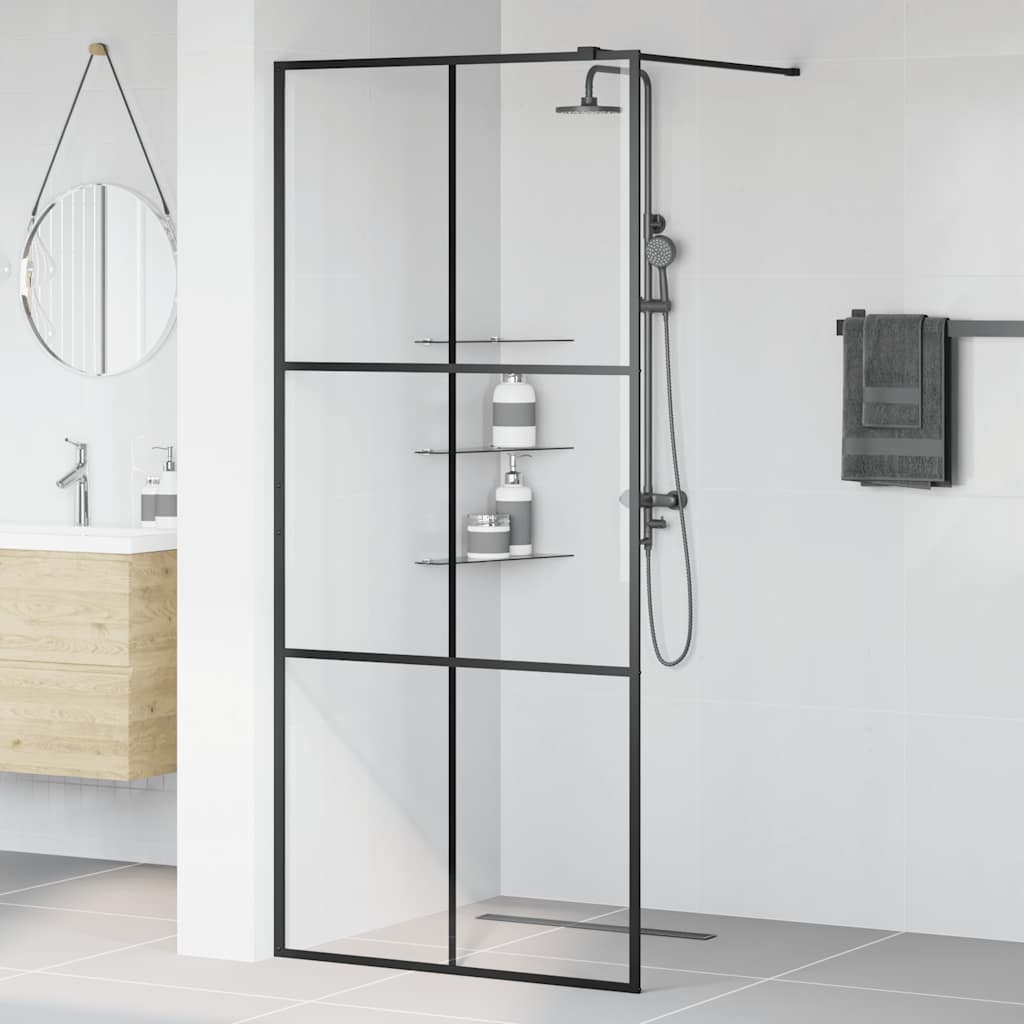 Divisória de chuveiro c/ vidro transparente ESG 90x195 cm preto