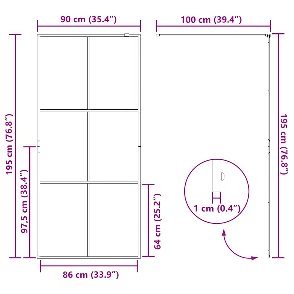 Divisória de chuveiro c/ vidro transparente ESG 90x195 cm preto