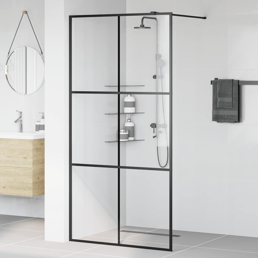 Divisória de chuveiro c/ vidro transparente ESG 100x195cm preto