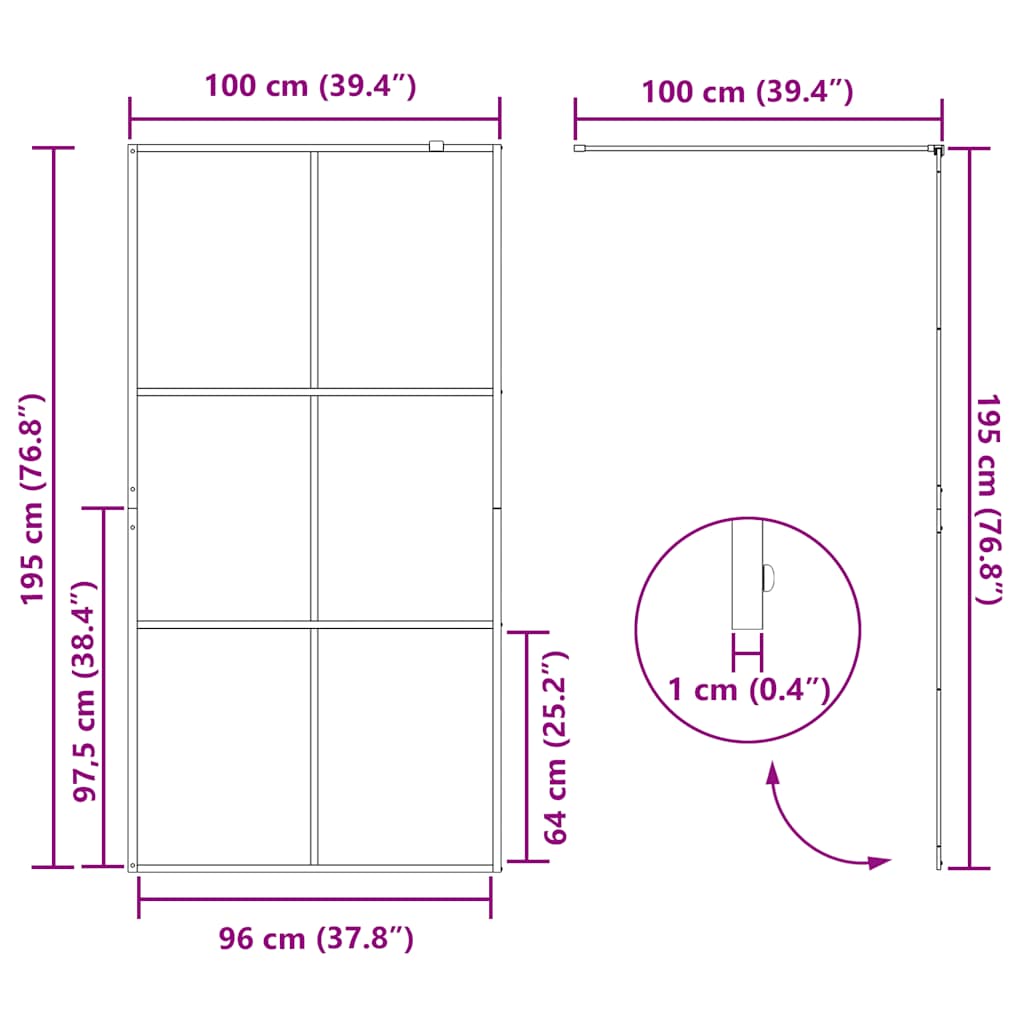 Divisória de chuveiro c/ vidro transparente ESG 100x195cm preto