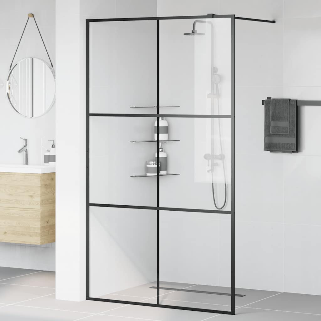 Divisória de chuveiro c/ vidro transparente ESG 115x195cm preto