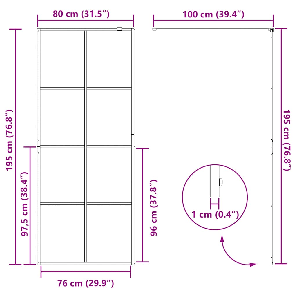Divisória de chuveiro 80x195 cm vidro transparente ESG preto