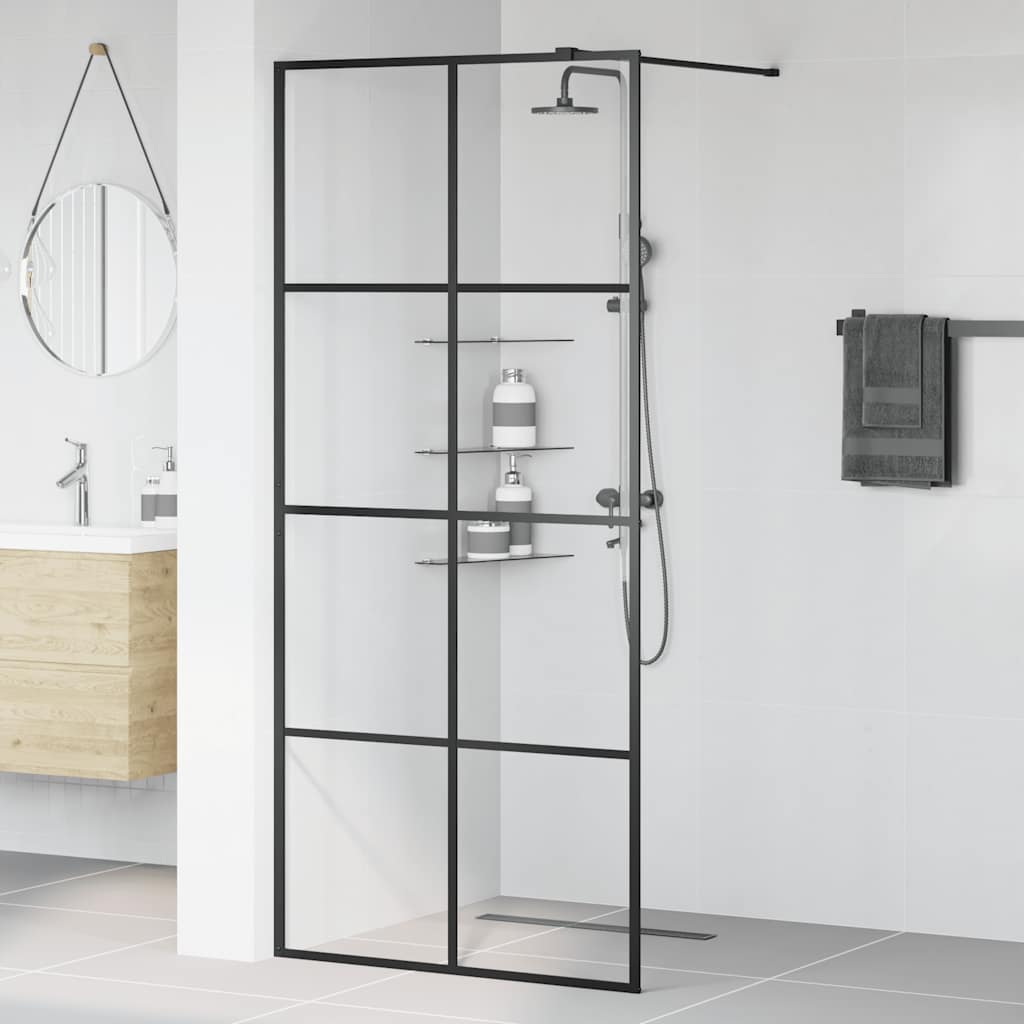 Divisória de chuveiro c/ vidro transparente ESG 90x195 cm preto