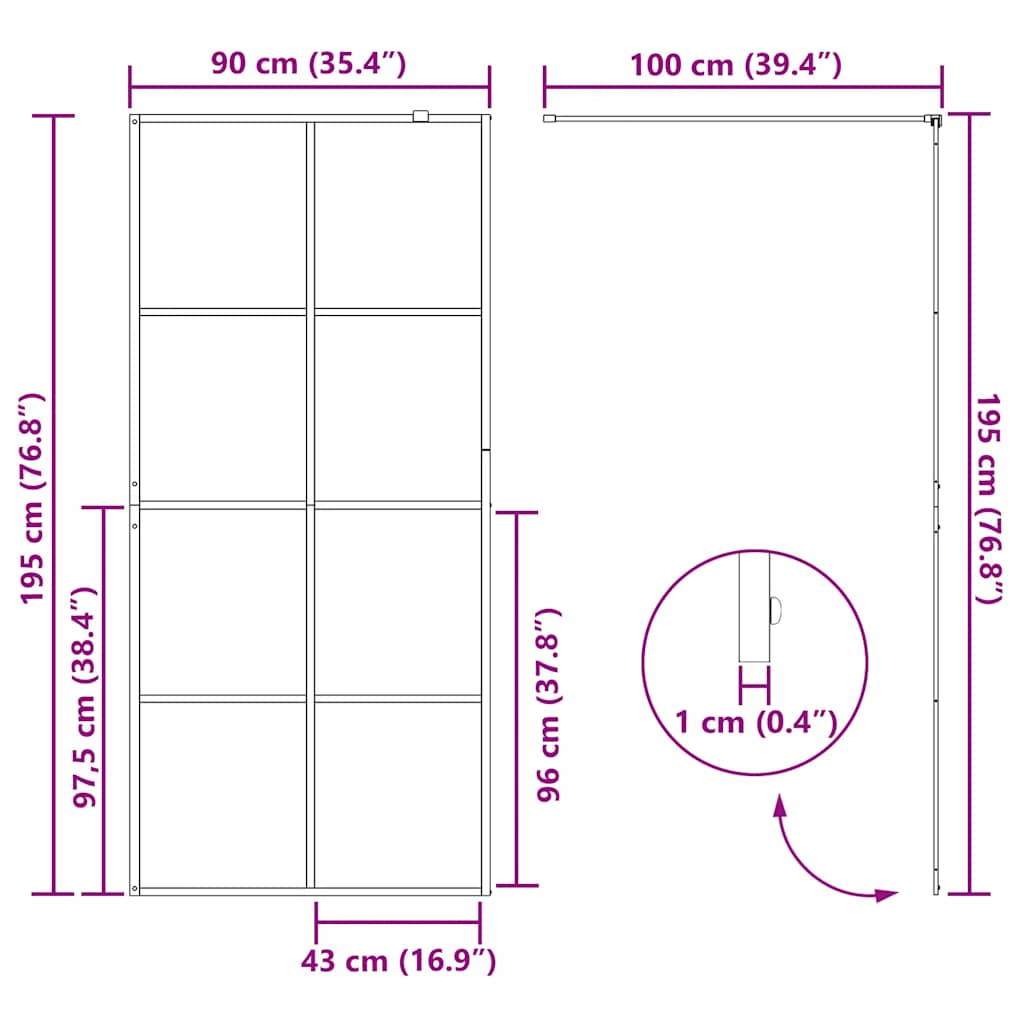 Divisória de chuveiro c/ vidro transparente ESG 90x195 cm preto