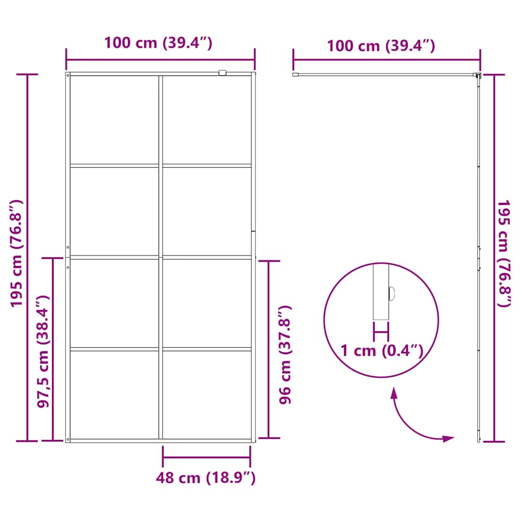 Divisória de chuveiro c/ vidro transparente ESG 100x195cm preto