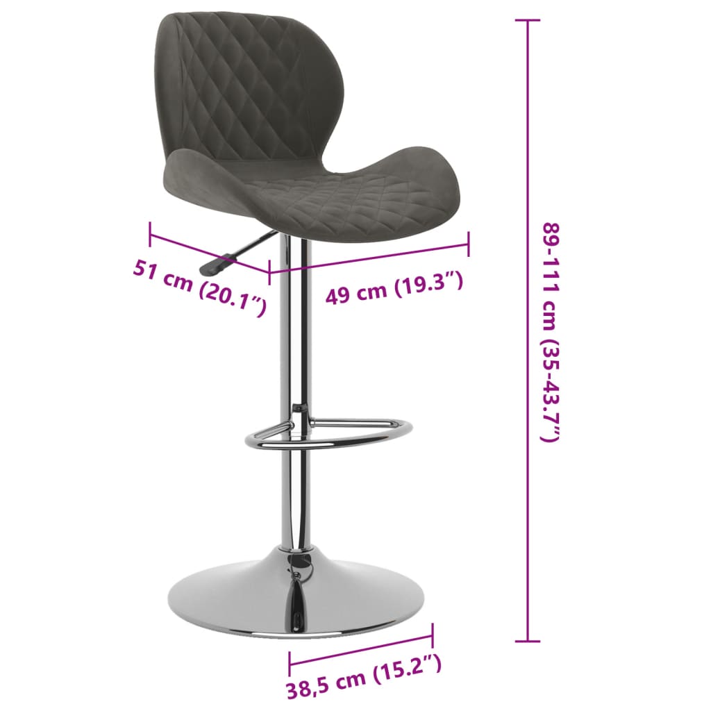 Bancos de bar 2 pcs veludo cinzento-escuro