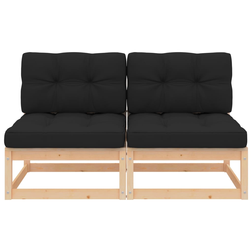 Sofás de centro p/ jardim c/ almofadões 2 pcs pinho maciço