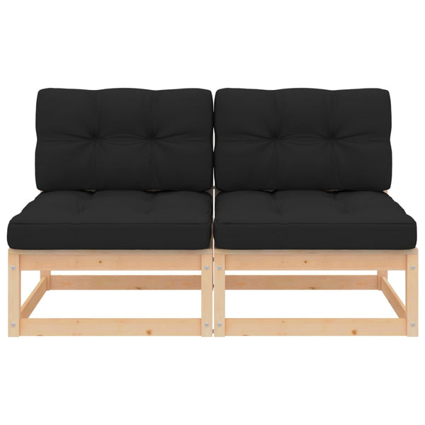 Sofás de centro p/ jardim c/ almofadões 2 pcs pinho maciço