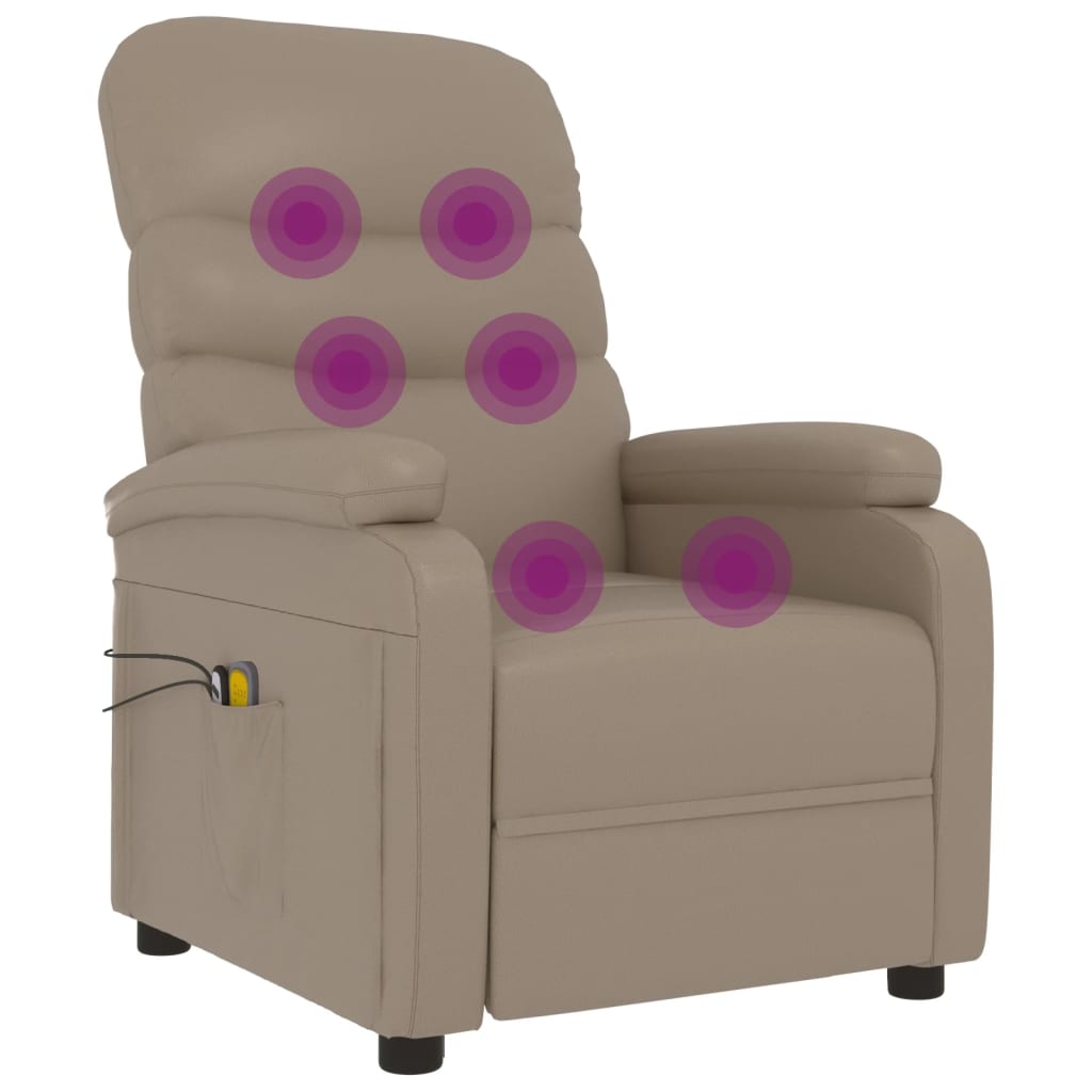 Poltrona massagens reclinável elétrica couro artif. cappuccino
