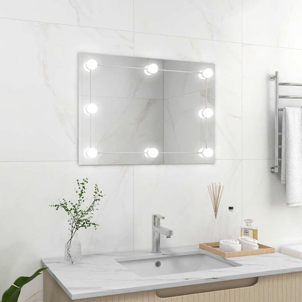 Espelho de parede sem moldura c/ luzes LED vidro retangular