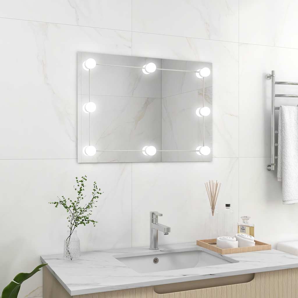 Espelho de parede sem moldura c/ luzes LED vidro retangular