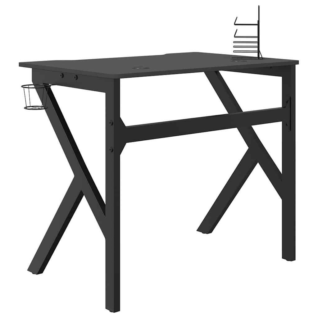 Secretária de gaming c/ pernas em forma de K 90x60x75 cm preto