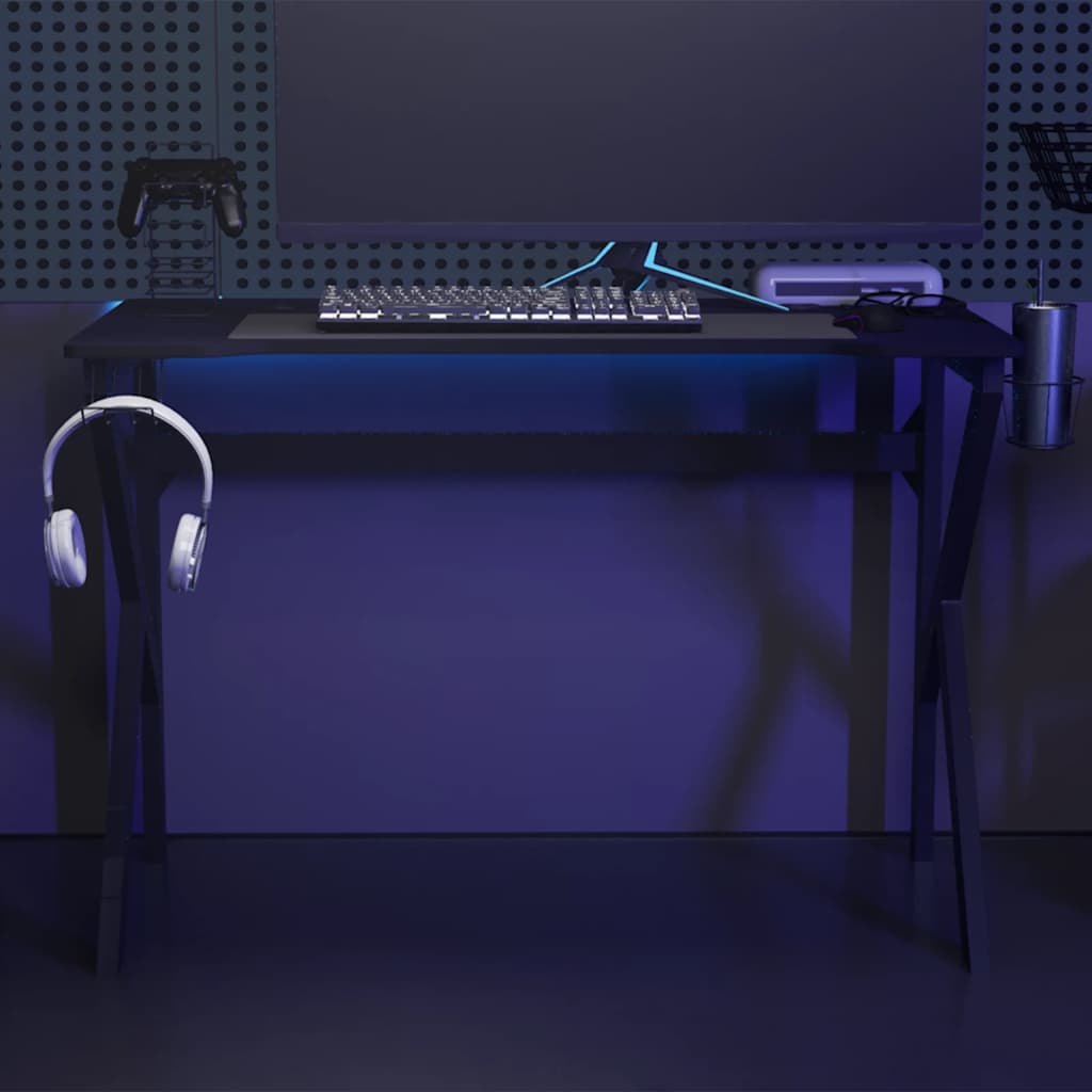 Secretária de gaming c/ pernas em forma de K 110x60x75 cm preto