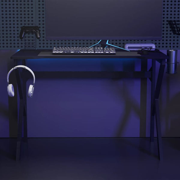 Secretária de gaming c/ pernas em forma de K 110x60x75 cm preto