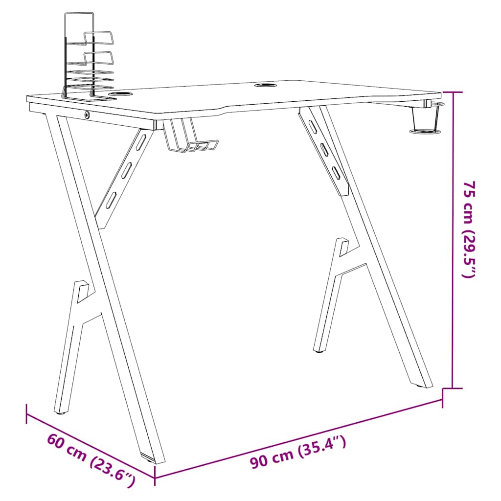 Secretária de gaming c/ pernas em forma de Y 90x60x75 cm preto
