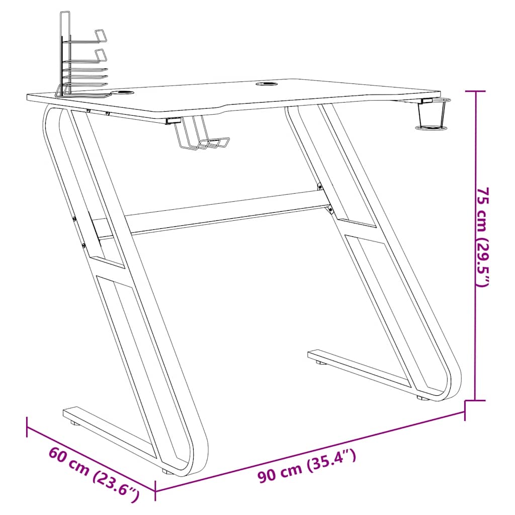 Secretária de gaming c/ pernas em forma de ZZ 90x60x75 cm preto