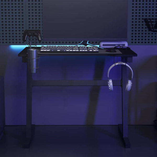 Secretária de gaming c/ luzes LED forma de Z 90x60x75 cm preto