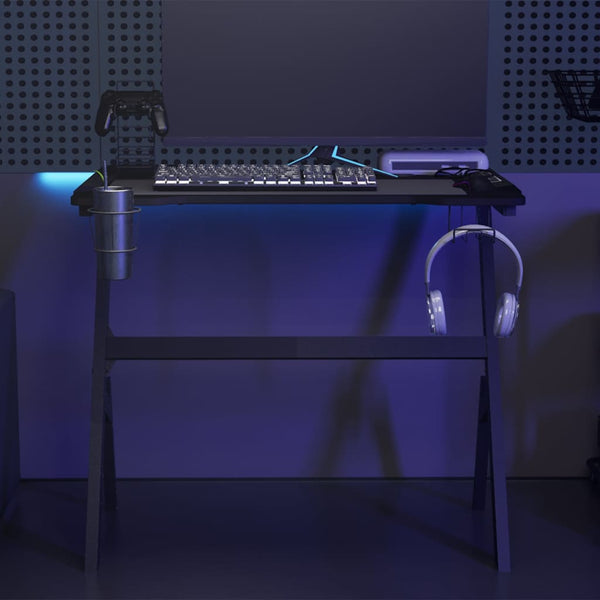 Secretária de gaming c/ luzes LED forma de Y 90x60x75 cm preto