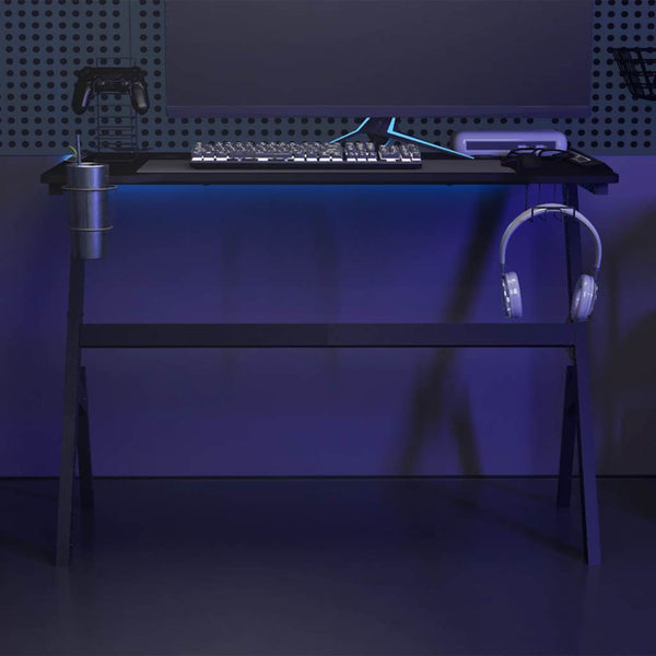 Secretária de gaming c/ luzes LED forma de Y 110x60x75 cm preto