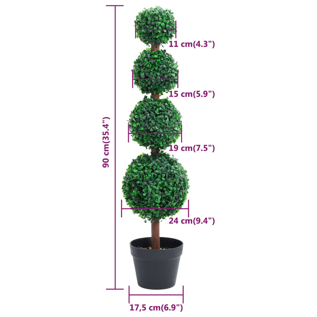 Planta artificial buxo em forma de esfera com vaso 90 cm verde