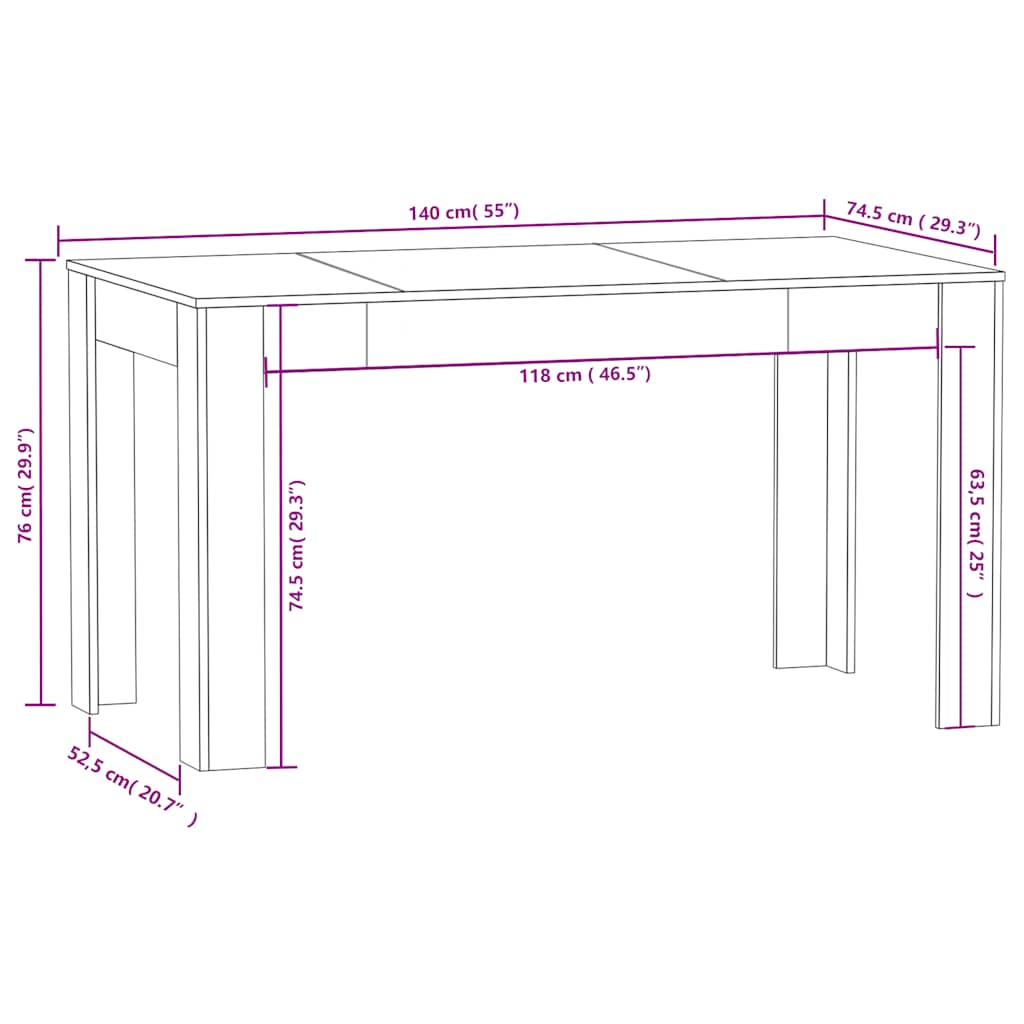 Mesa de jantar 140x74,5x76 cm derivados madeira branco