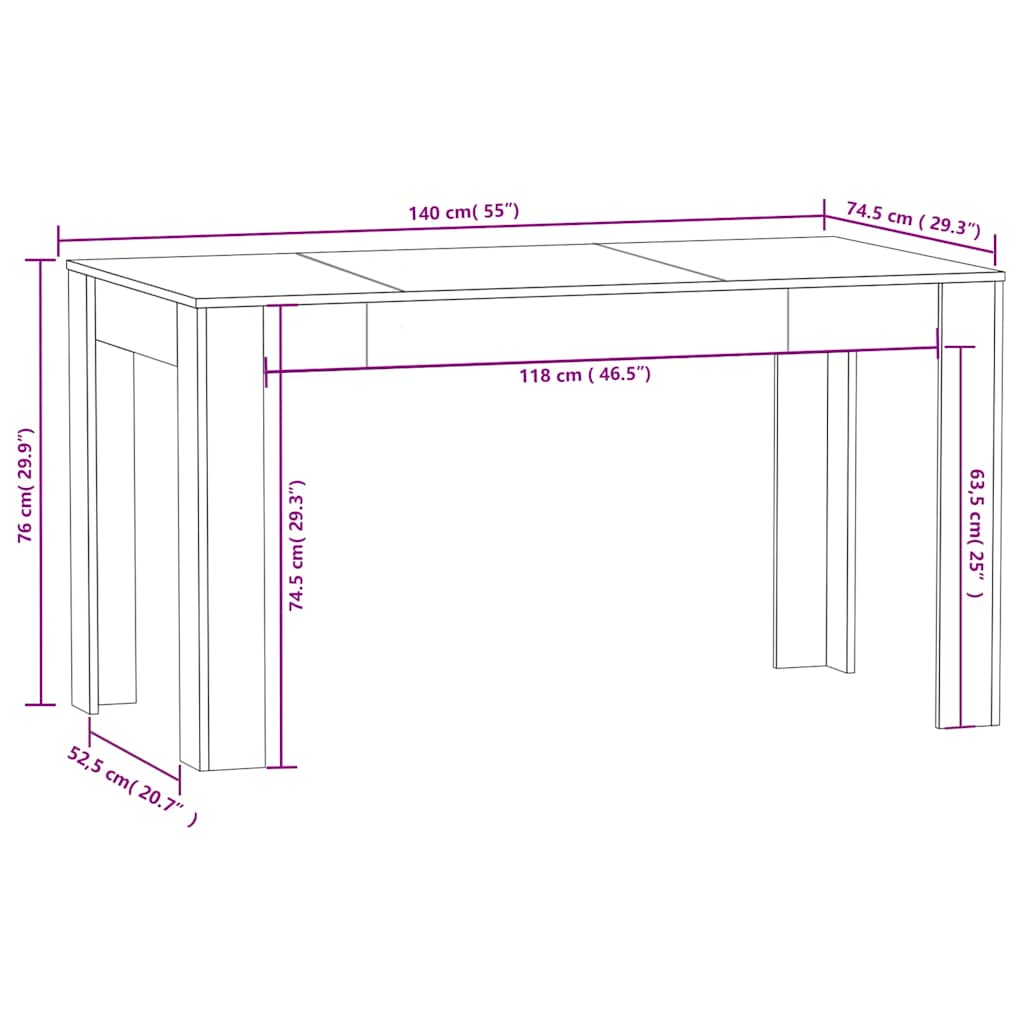 Mesa de jantar 140x74,5x76 cm contraplacado cor carvalho sonoma