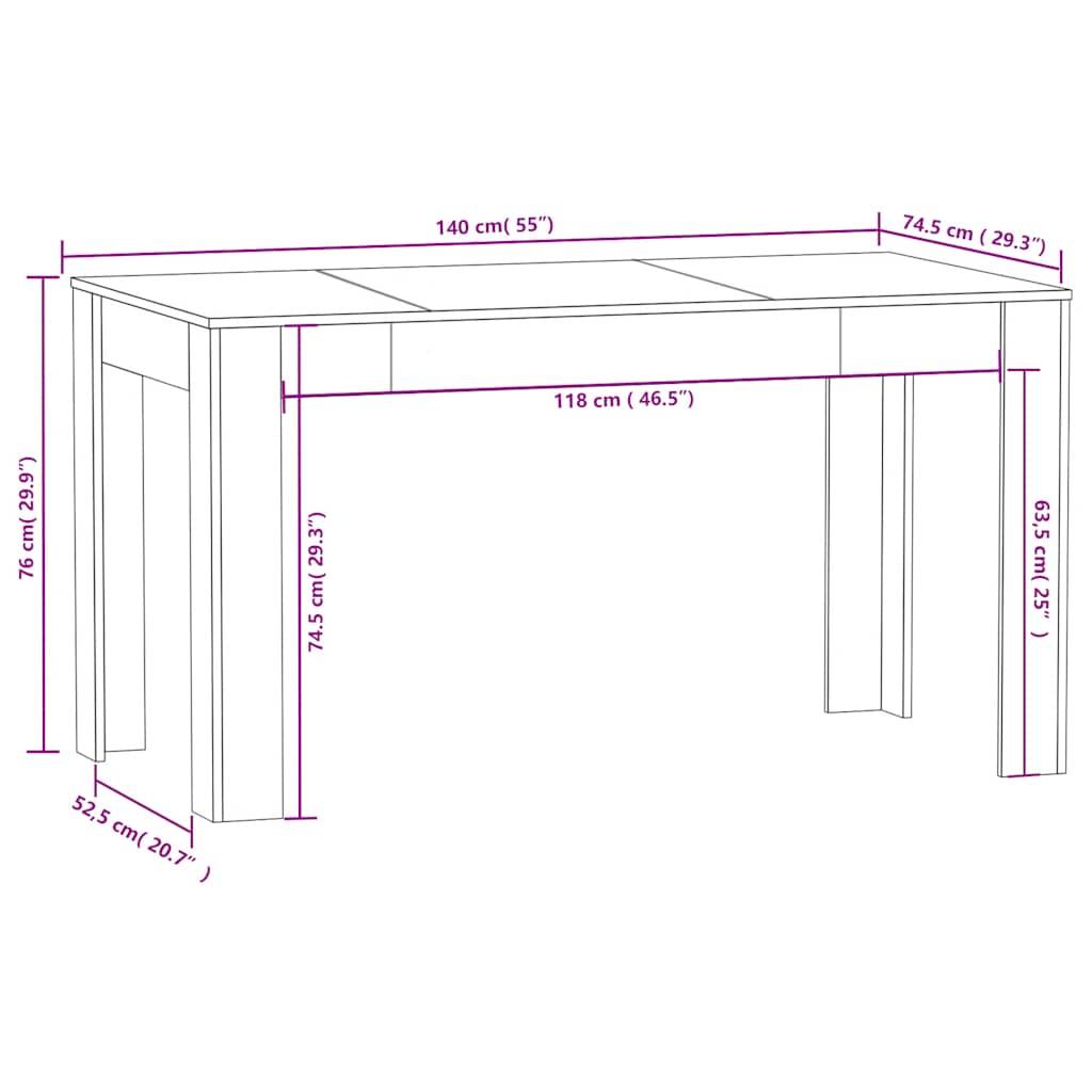 Mesa de jantar 140x74,5x76 cm contraplacado cinzento cimento