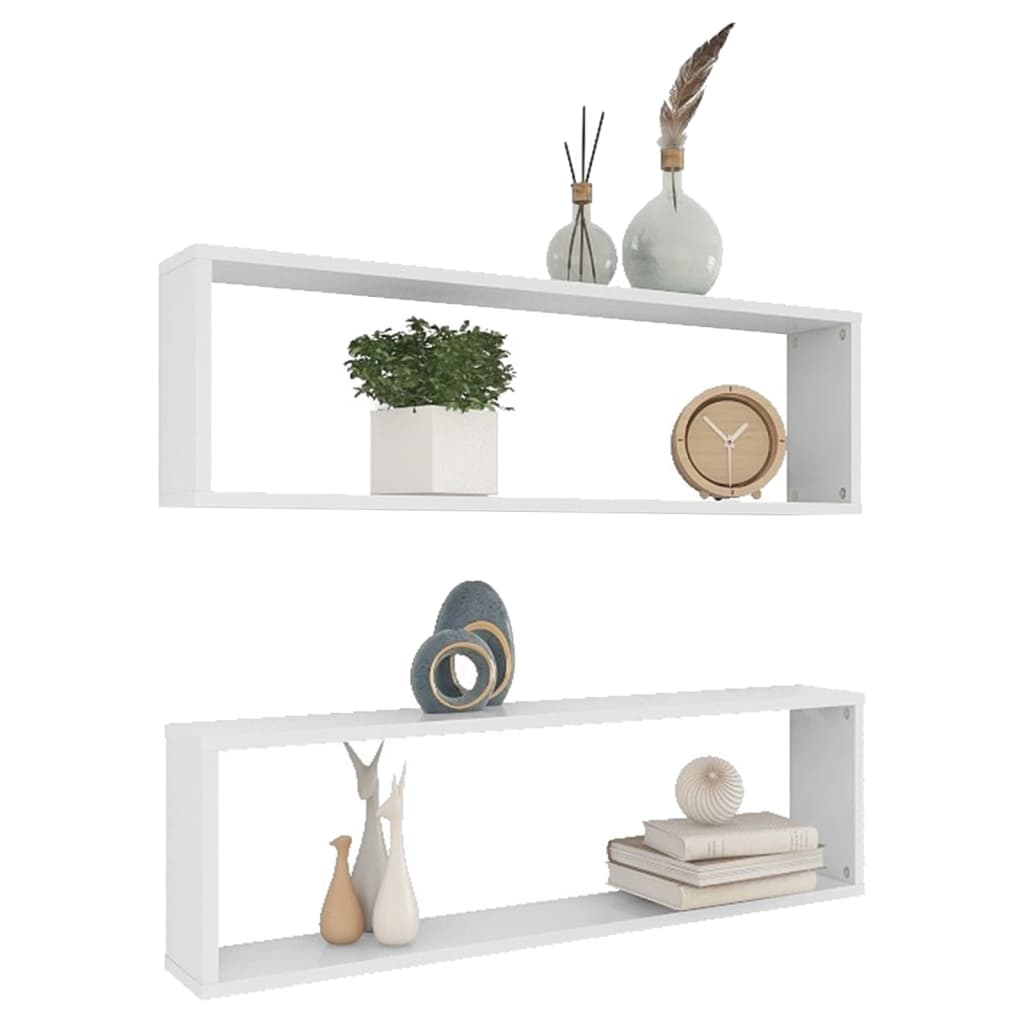 Prateleiras parede forma cubo 2 pcs derivados de madeira branco