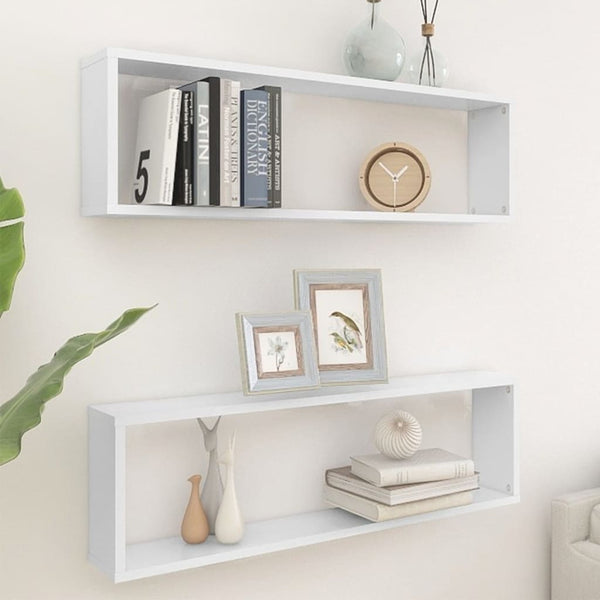 Prateleiras parede forma cubo 2 pcs derivados de madeira branco